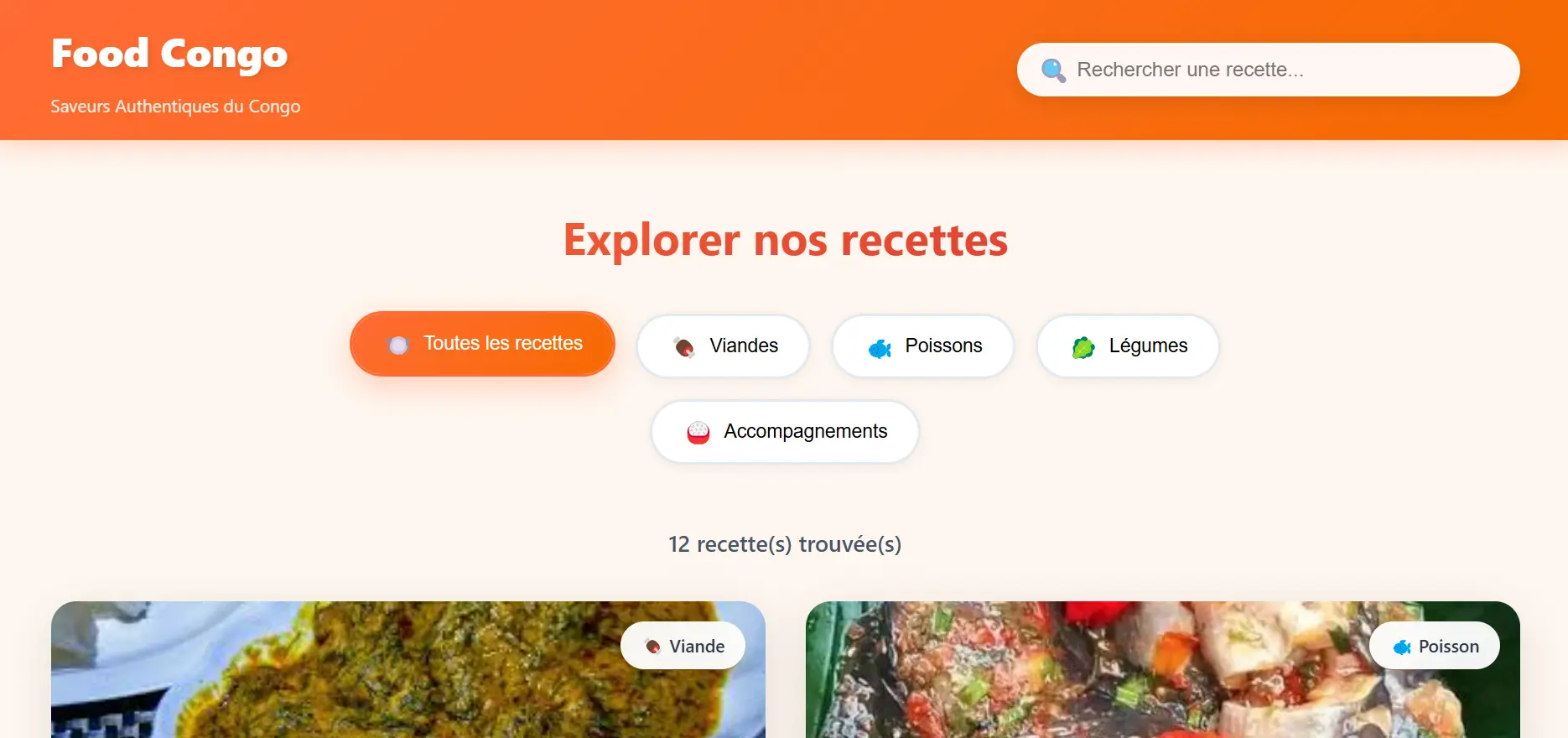 Aperçu du site consacré à la cuisine africaine