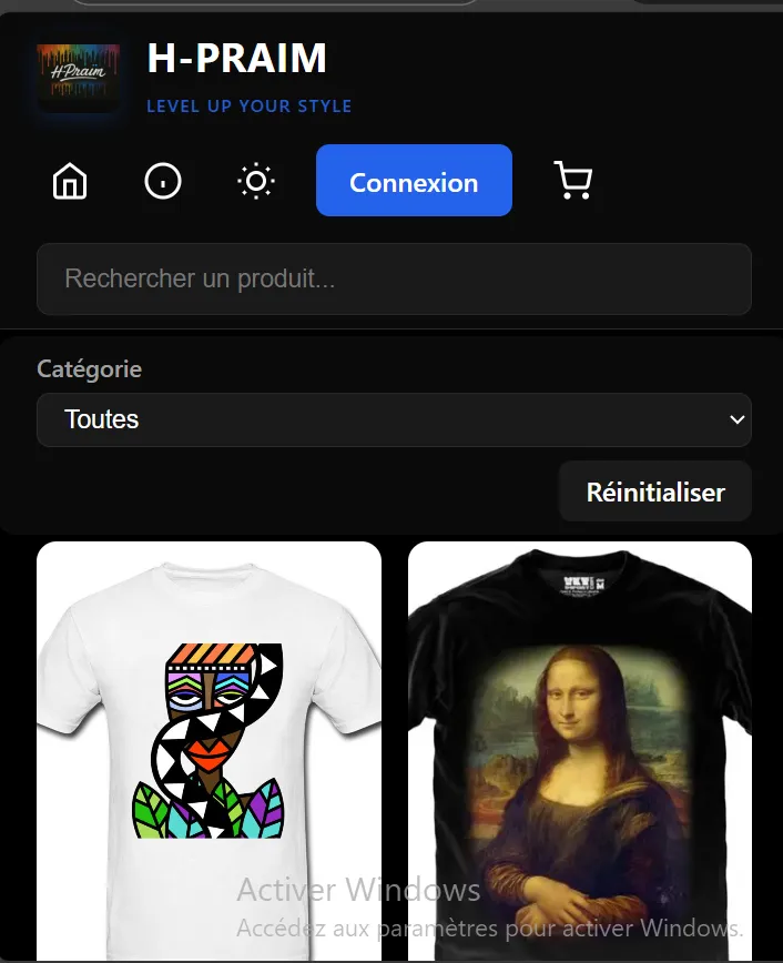 Aperçu du site e-commerce